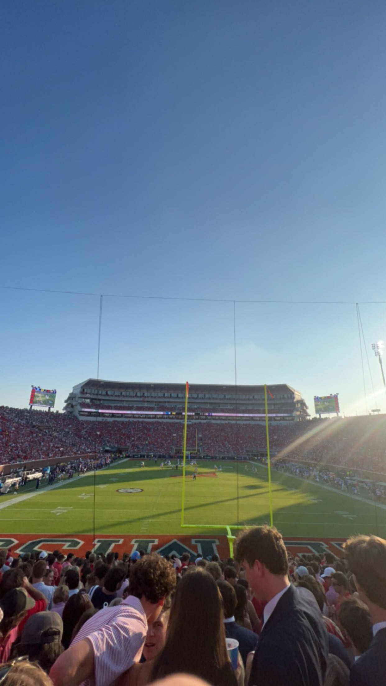Fans and the football field at Vaught-Hemingway Stadium.